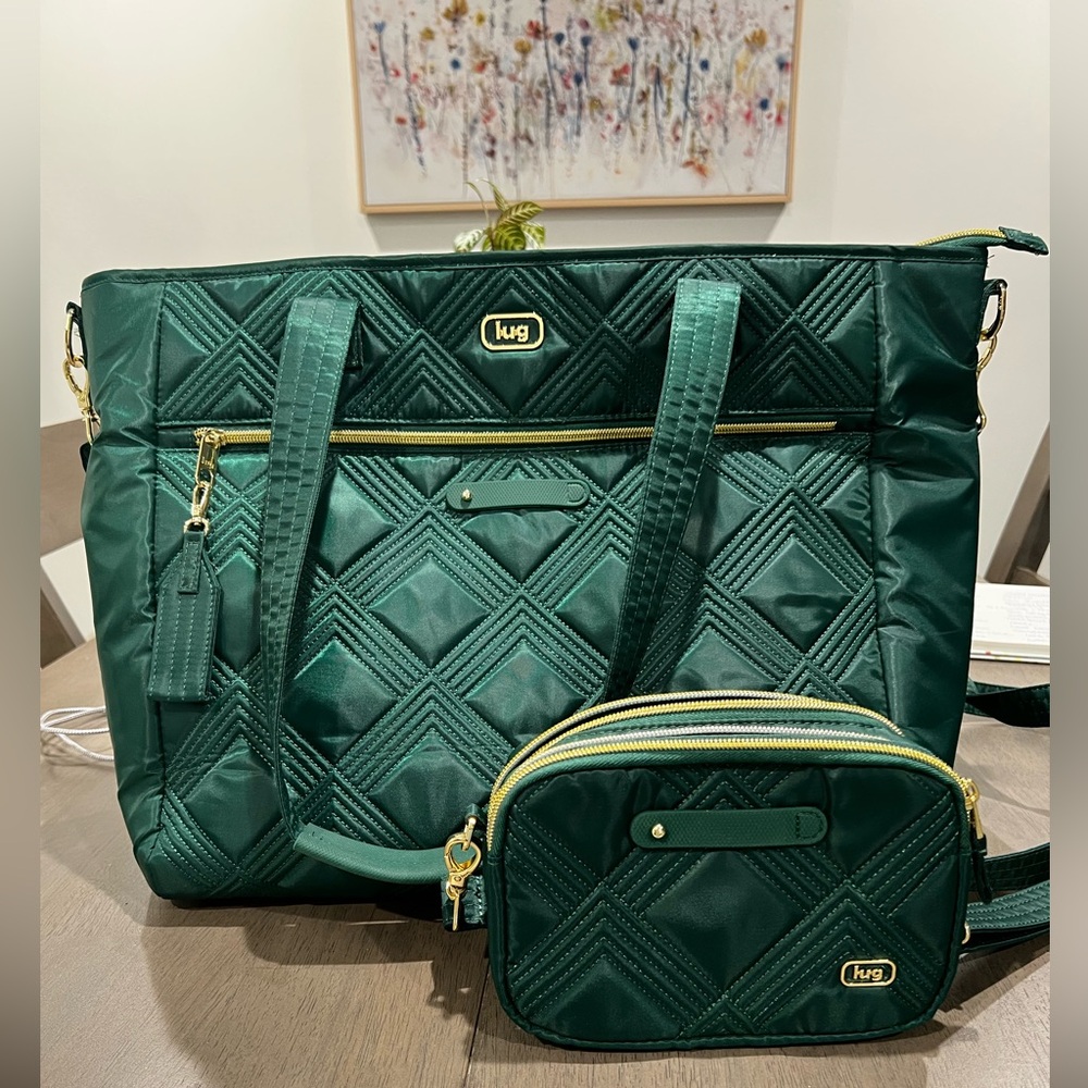 Lug WICKED Emerald Quilted Tote and Crossbody Set